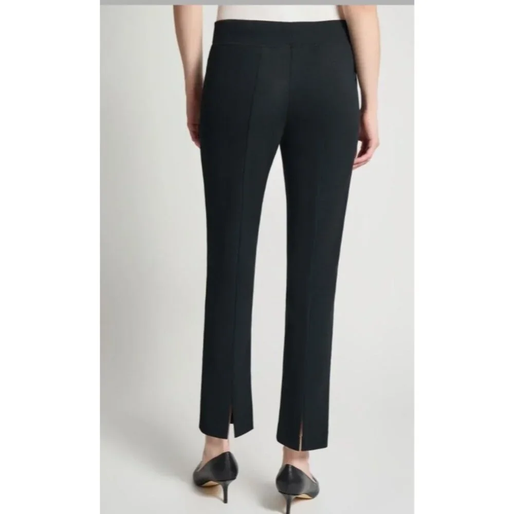 Ming Wang Stretch Deco Crepe Straight-Leg Pants size large slit back new $170